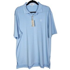 New Peter Millar Large L Blue Yellow Stripe Summer Comfort Crown Sport Golf Polo